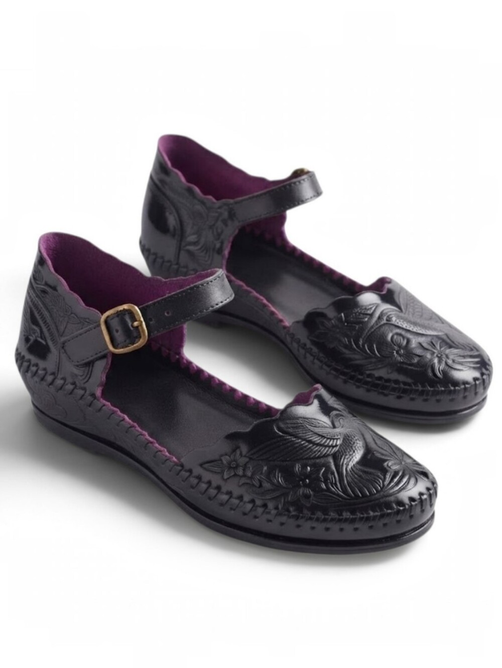 Artisan Handmade Ostrich Leather with Purple Silk Lining - ETRNLY Eos Flats - Picture 11 of 12
